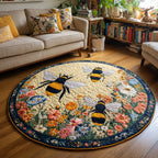 Garden Bees Round Mat Rug - washable non-slip printed rug