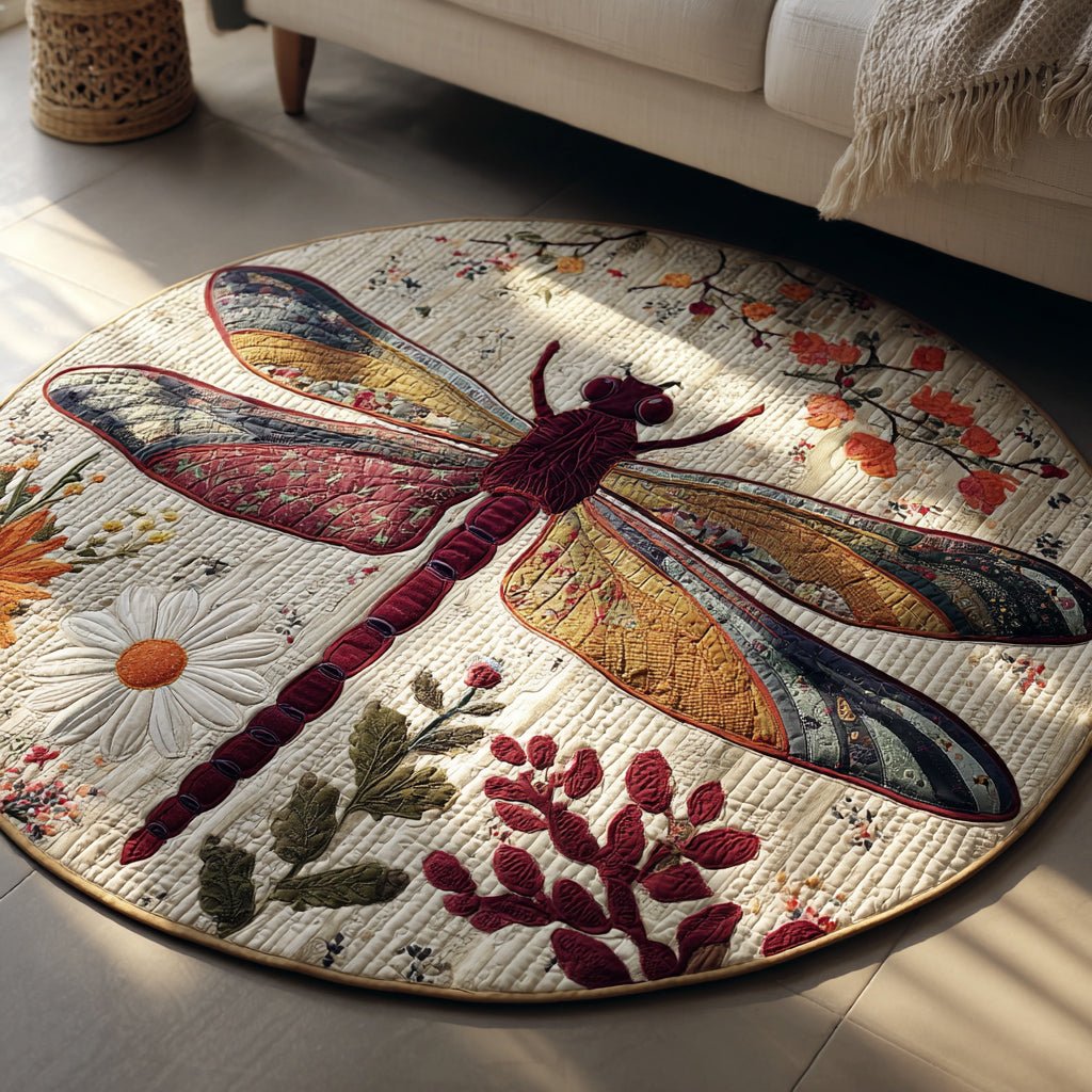 Garden Dragonfly Round Mat Rug - washable non-slip printed rug