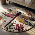 Garden Dragonfly Round Mat Rug - washable non-slip printed rug