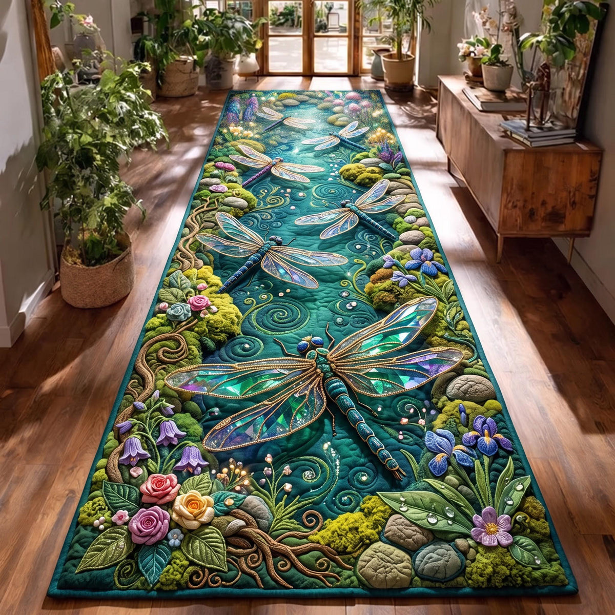 Garden Dragonfly Runner Rug - Cute Animal Design | Cute Animal Runner Rug - washable non-slip printed rug