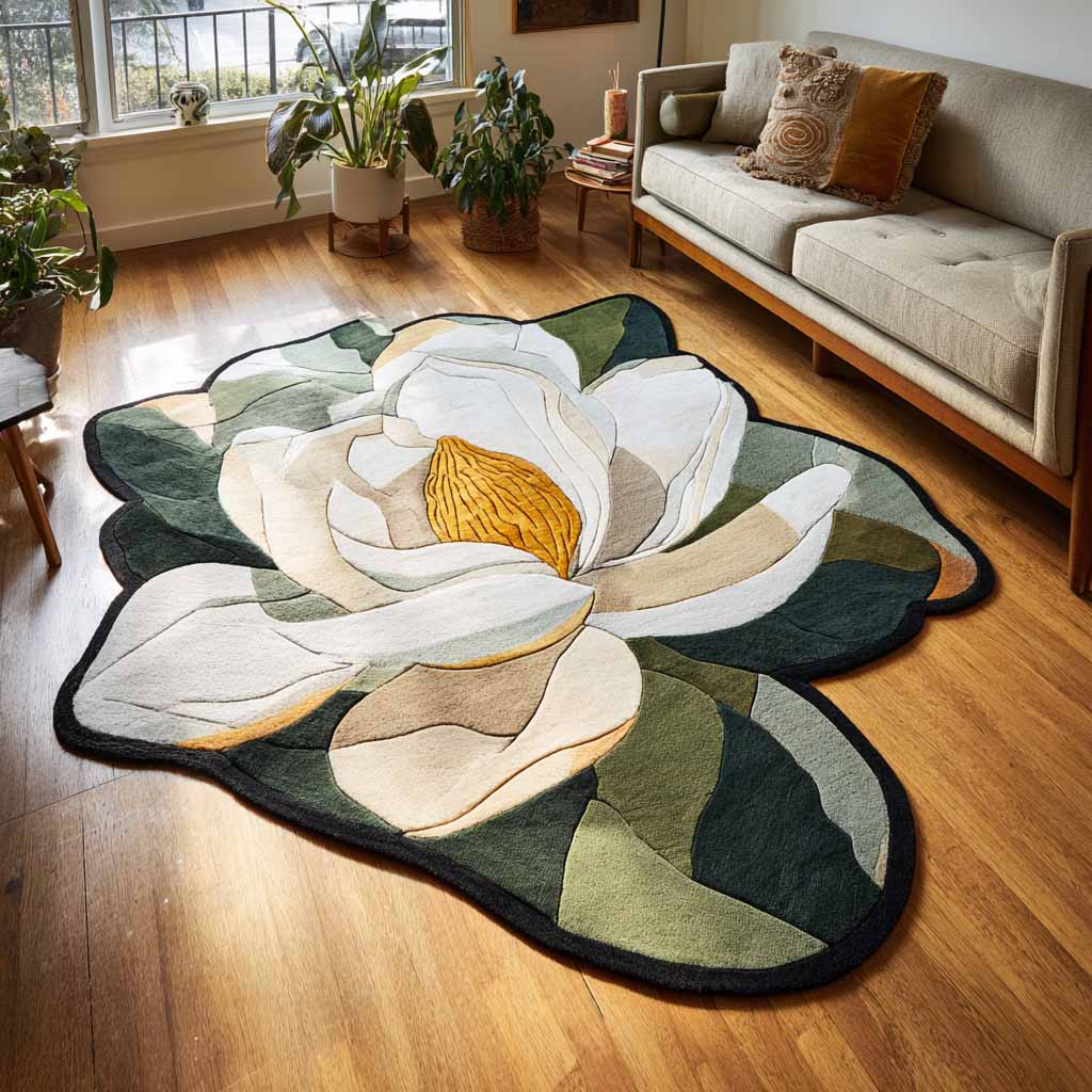 Garden Glow Custom Shape Area Rug - Nature Design | Die-Cut Non-Slip Rug - washable non-slip printed rug