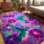 Garden Hummingbird area rug in a living room