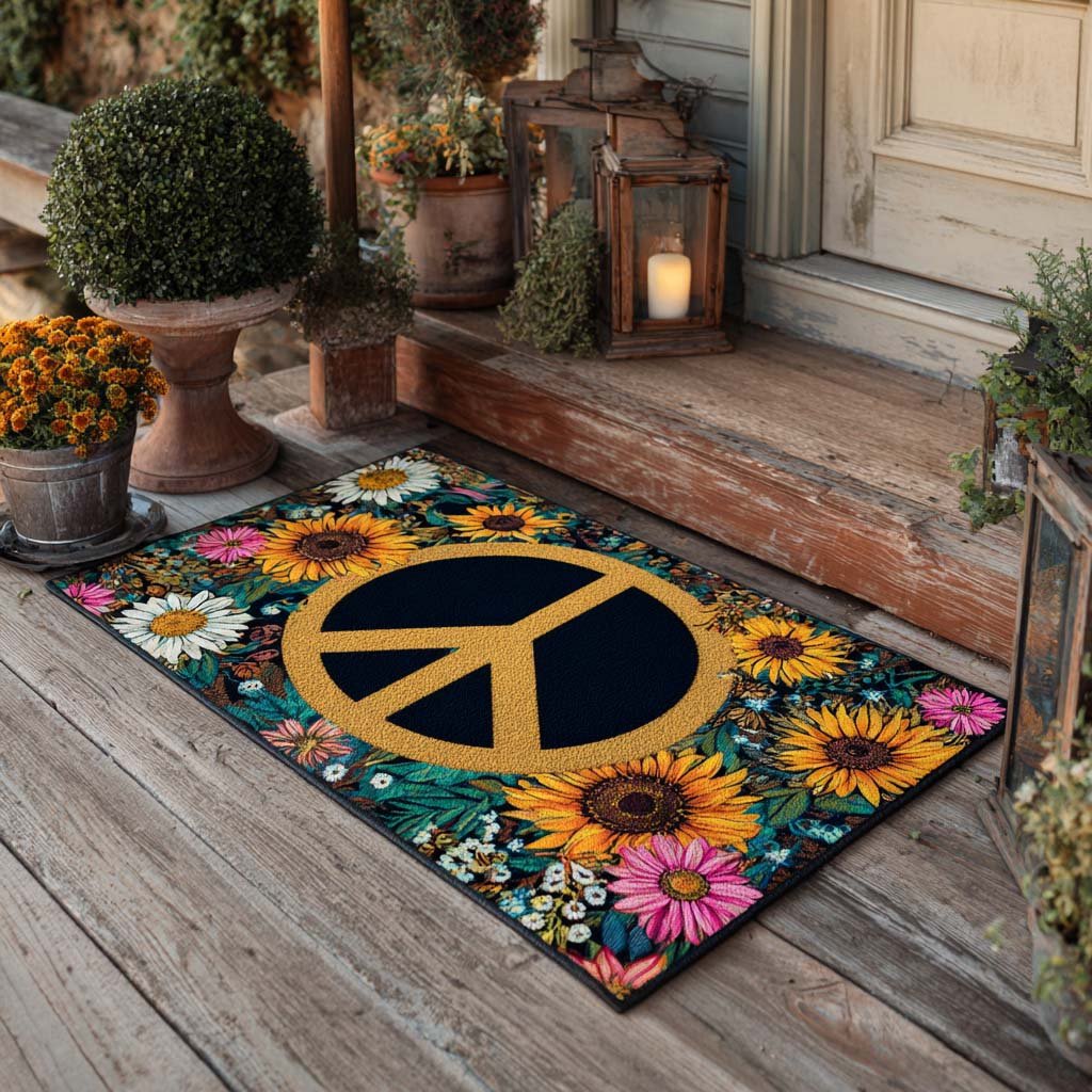 Garden Peace Sign Doormat - Nature Design | Printed Welcome Doormat