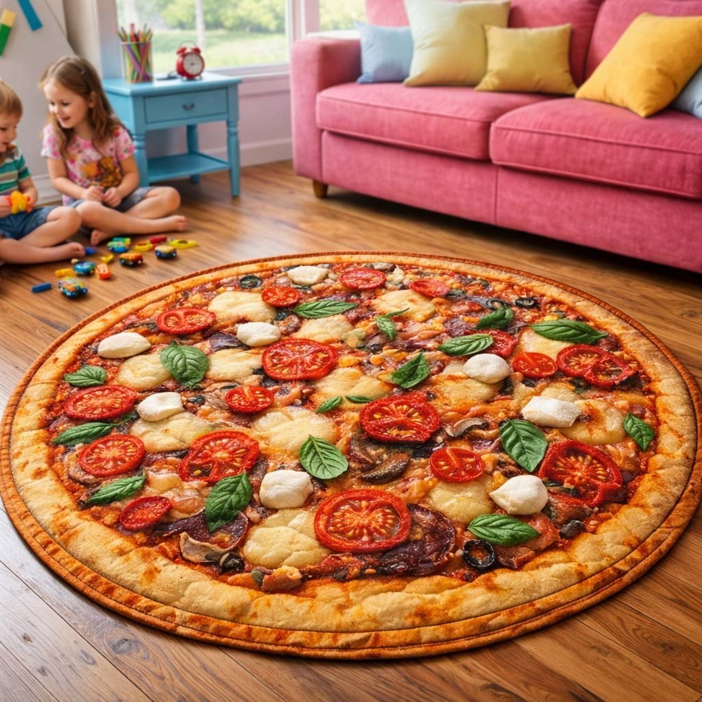 Garden Pizza Round Mat Rug - washable non-slip printed rug