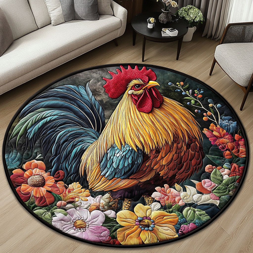 Garden Rooster Round Mat Rug - washable non-slip printed rug