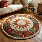 Garden Sun Mandala Round Mat Rug - washable non-slip printed rug