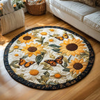 Garden Sunflower Butterflies Round Mat Rug - washable non-slip printed rug
