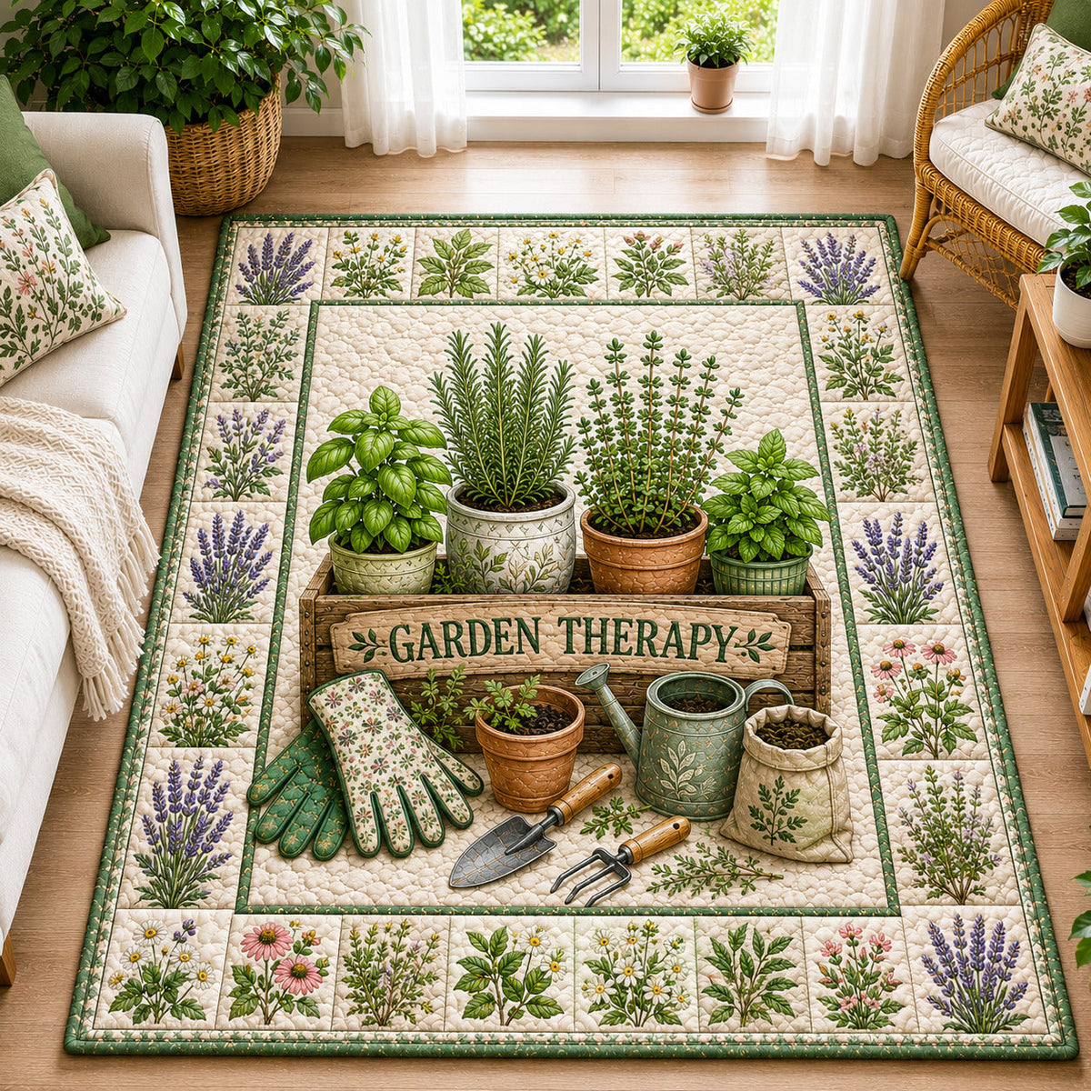 Garden Therapy area rug in a living room