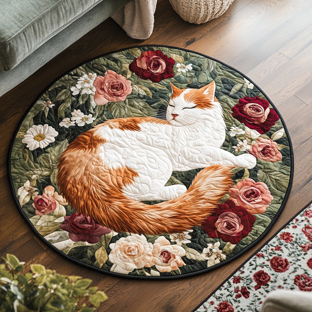 Garden Whiskers Round Mat Rug - washable non-slip printed rug