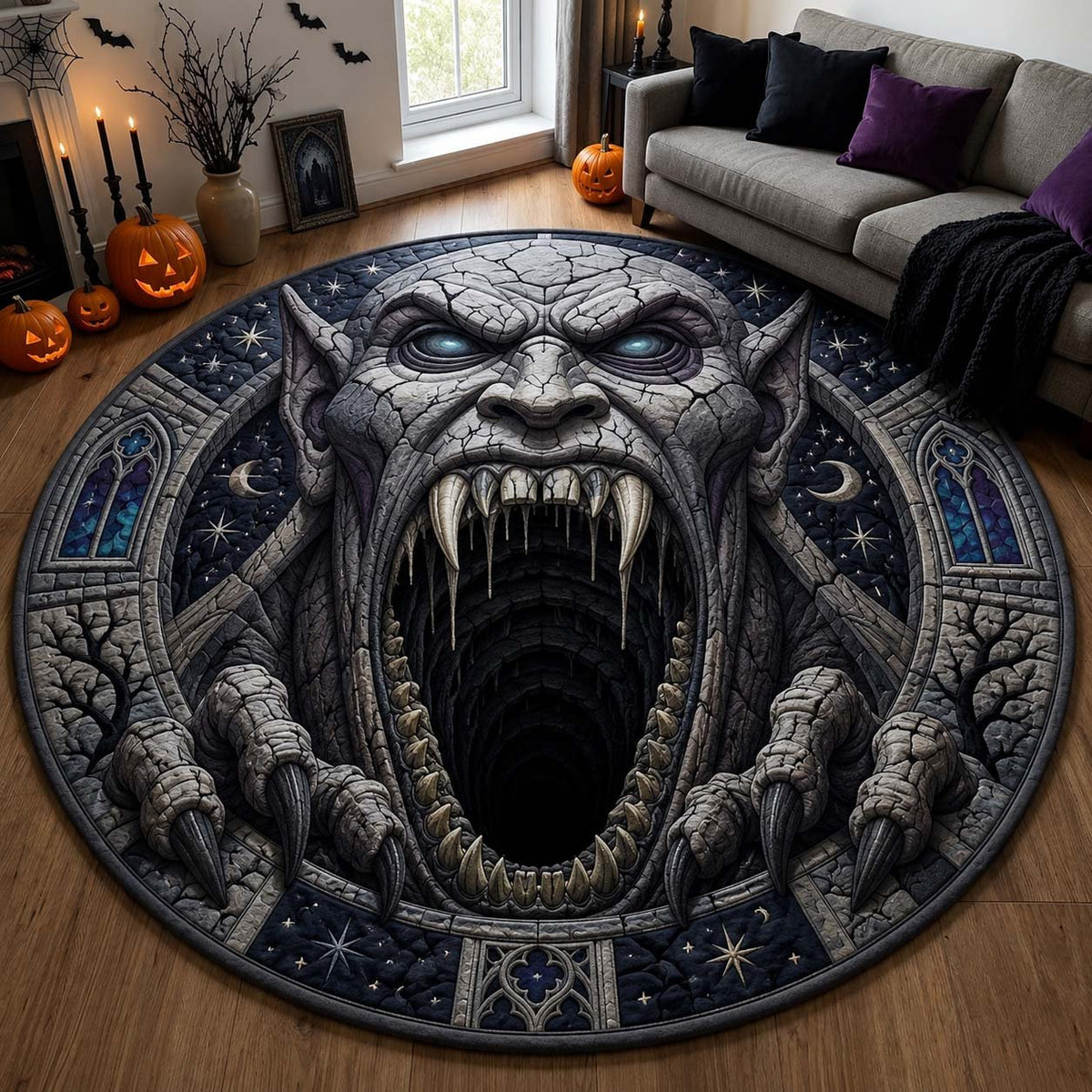 Gargoyle Abyss Round Mat Rug - washable non-slip printed rug