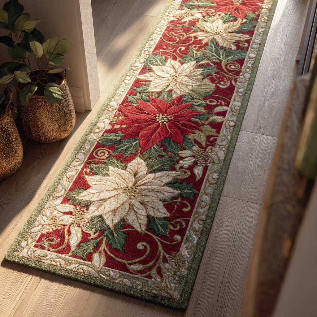 Garnet Poinsettia Runner Carpet Runner Rug - Cute Pet Design | Animal Printed Runner Rug