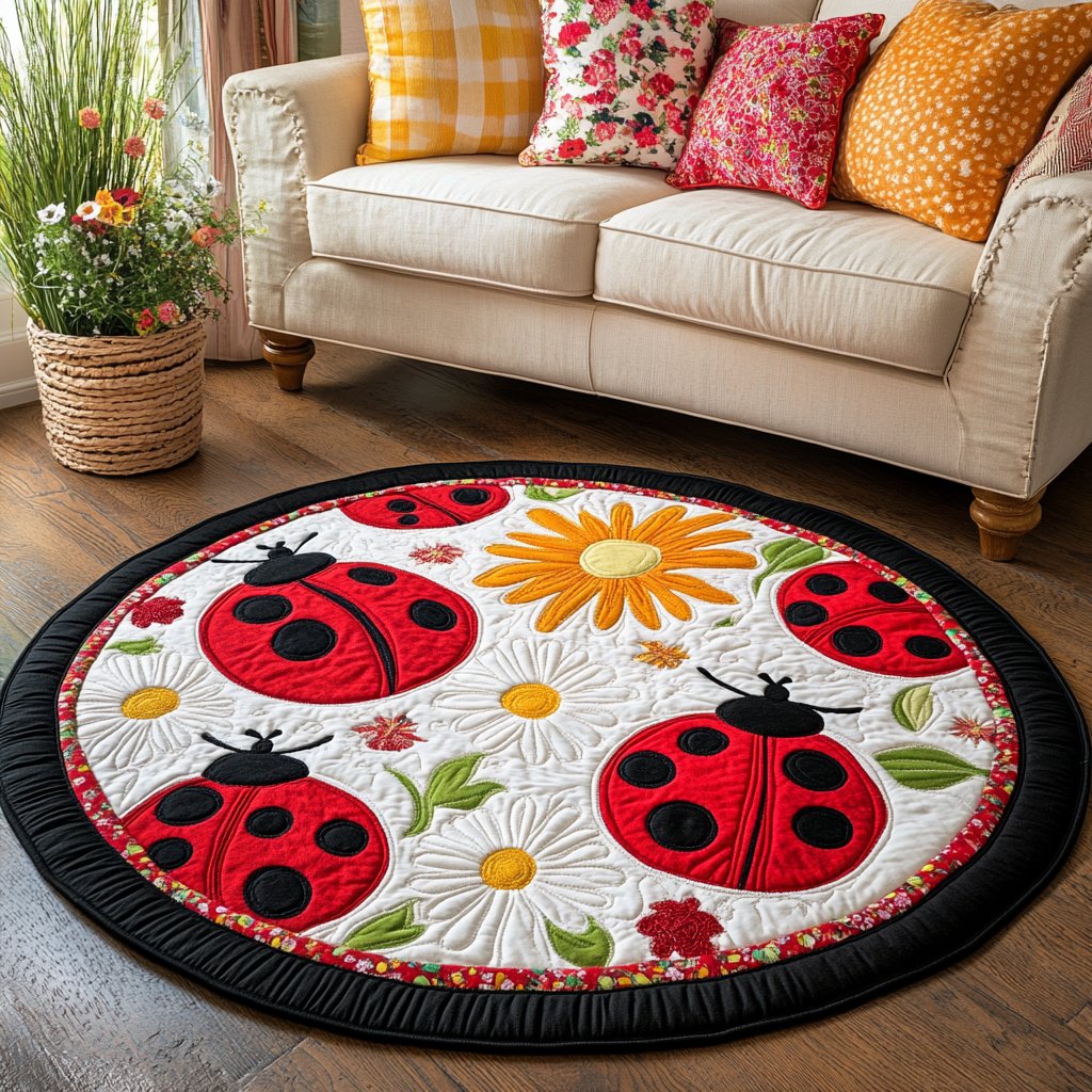 Gentle Bug Round Mat Rug - washable non-slip printed rug