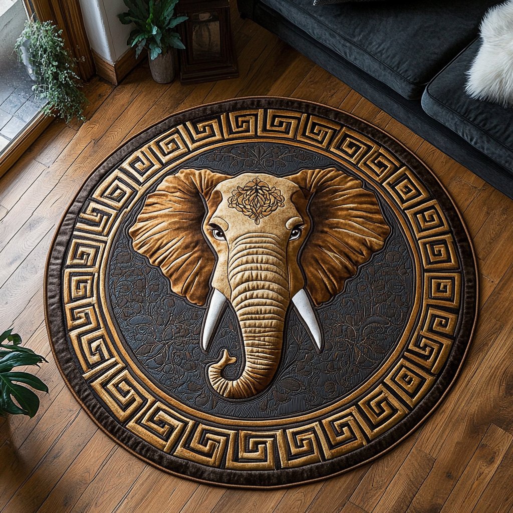 Gentle Elephant Round Mat Rug - washable non-slip printed rug