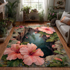 Gentle Hibiscus area rug in a living room
