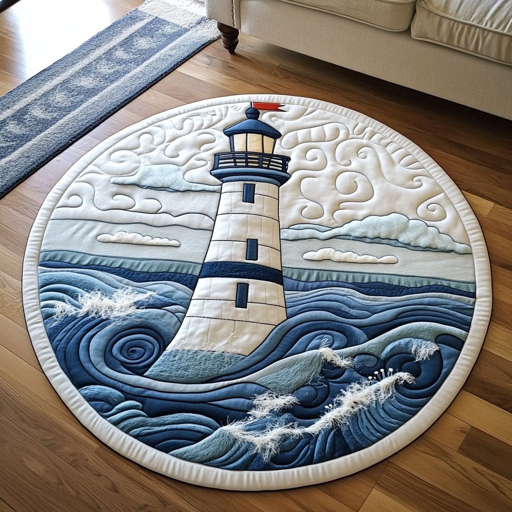 Gentle Lighthouse Round Mat Rug - washable non-slip printed rug
