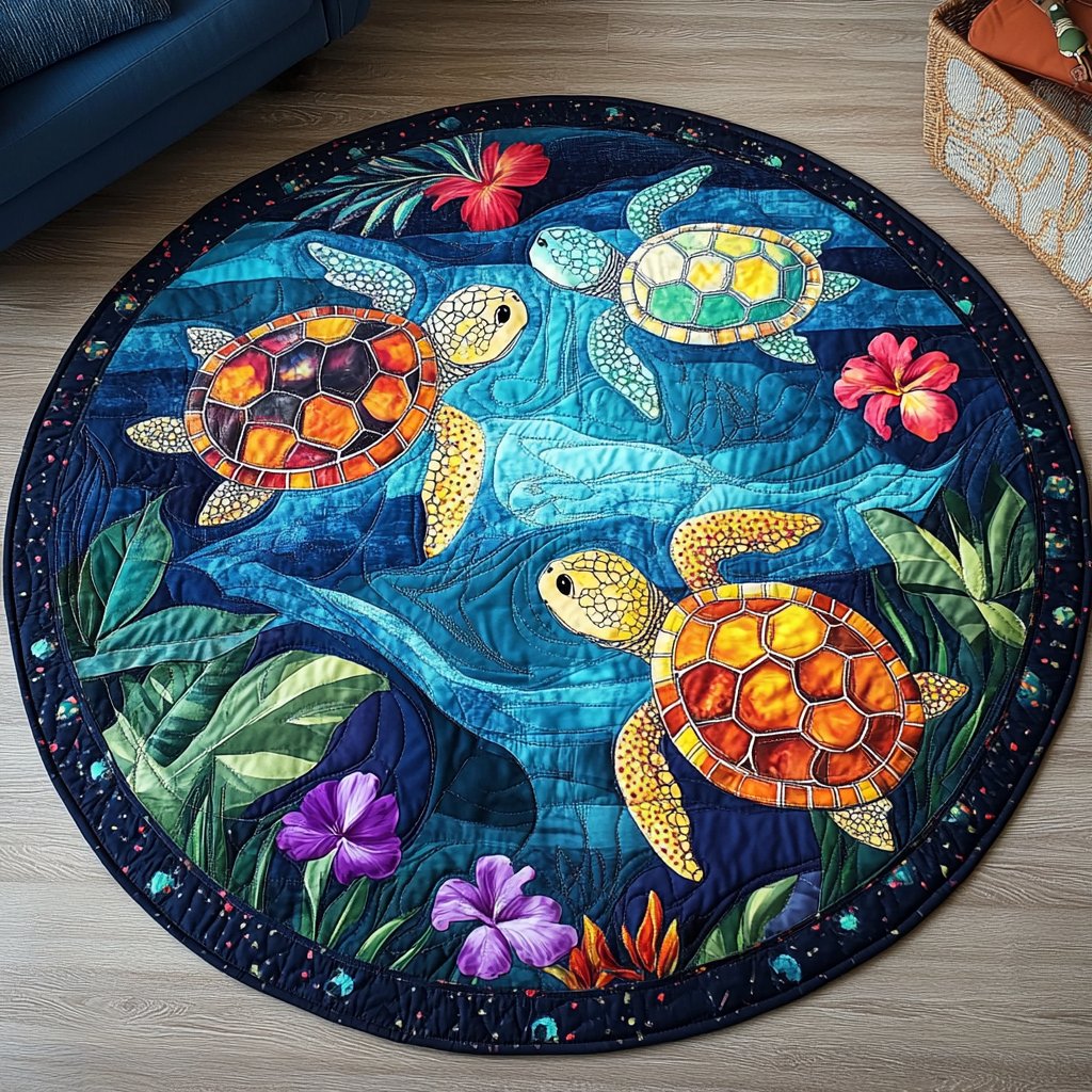 Gentle Shores Round Mat Rug - washable non-slip printed rug