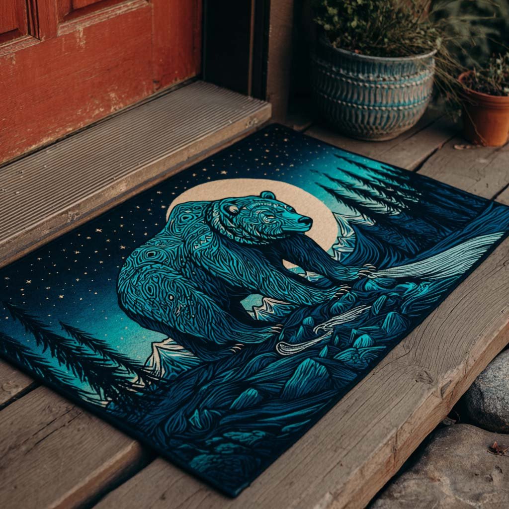 Geo Spirit Bear Doormat - Cute Animal Design | Printed Welcome Doormat