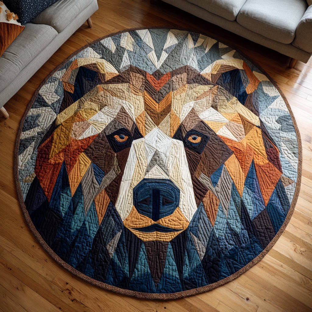 Geometric Bear Face Round Mat Rug - washable non-slip printed rug