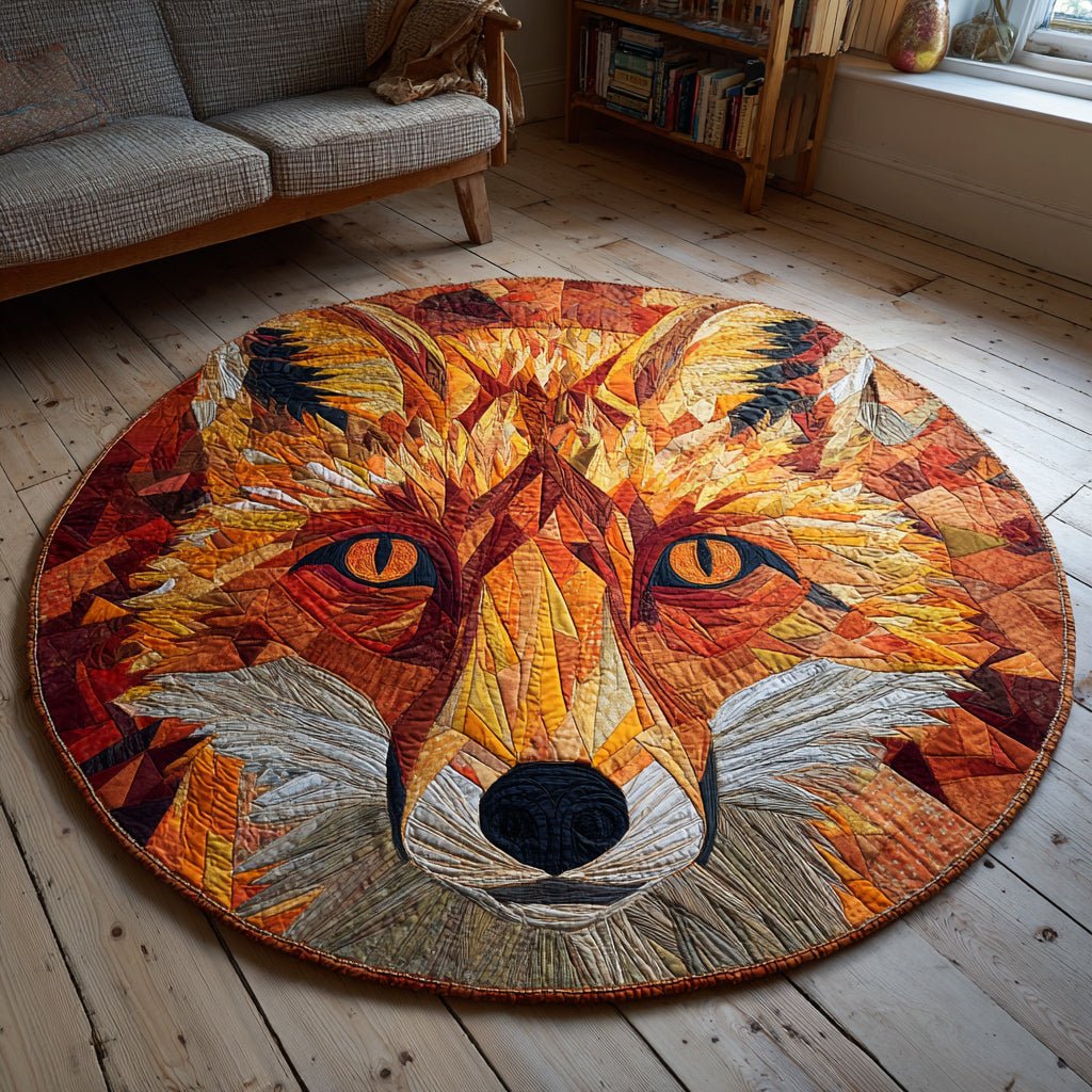 Geometric Fox Round Mat Rug - washable non-slip printed rug