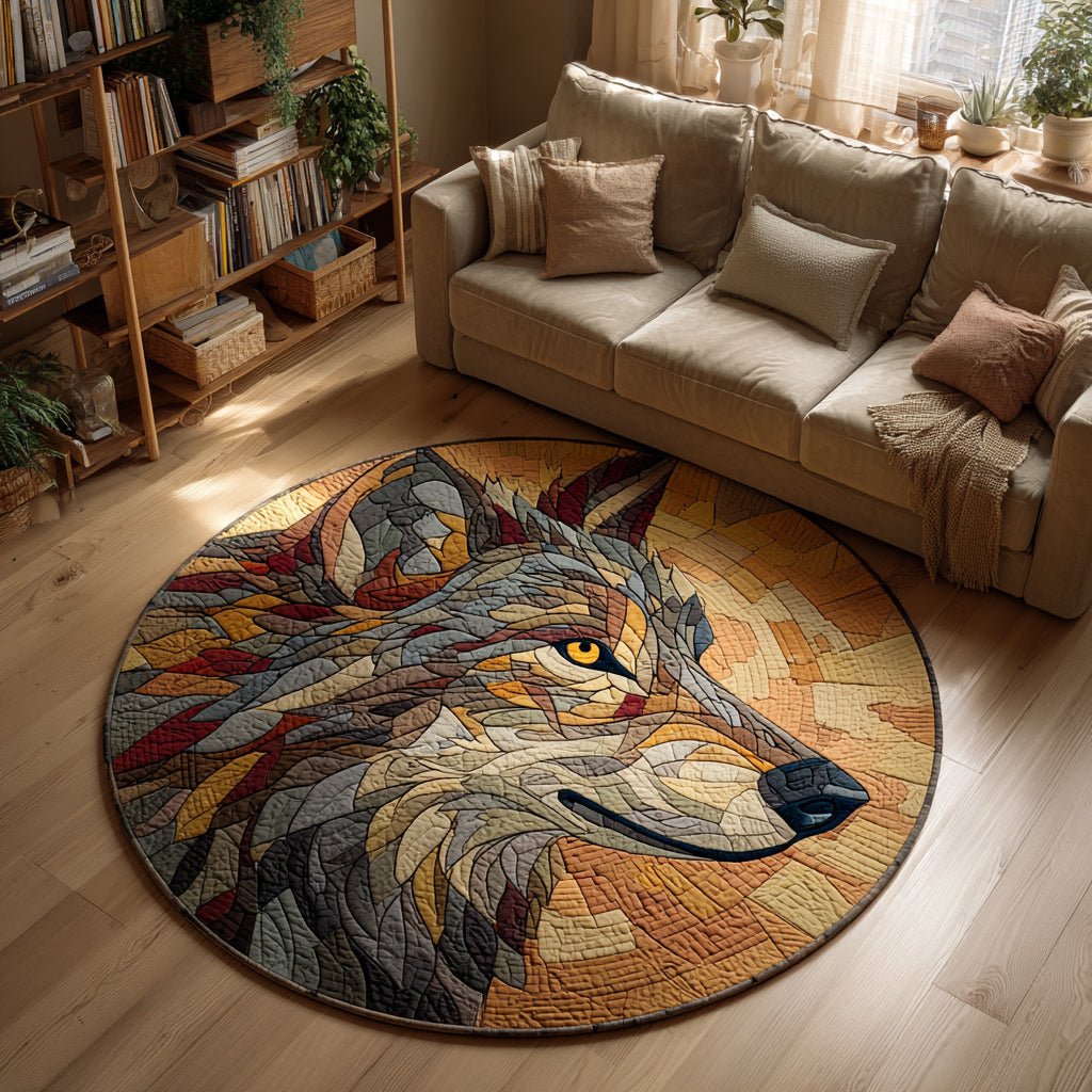 Geometric Wolf Round Mat Rug - washable non-slip printed rug