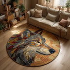 Geometric Wolf Round Mat Rug - washable non-slip printed rug