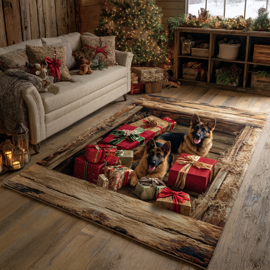 German Shepherd Guardians area rug in a living room
