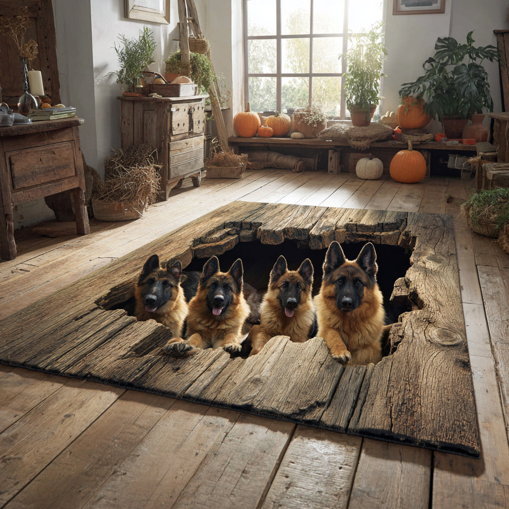 German Shepherd Warmth area rug in a living room