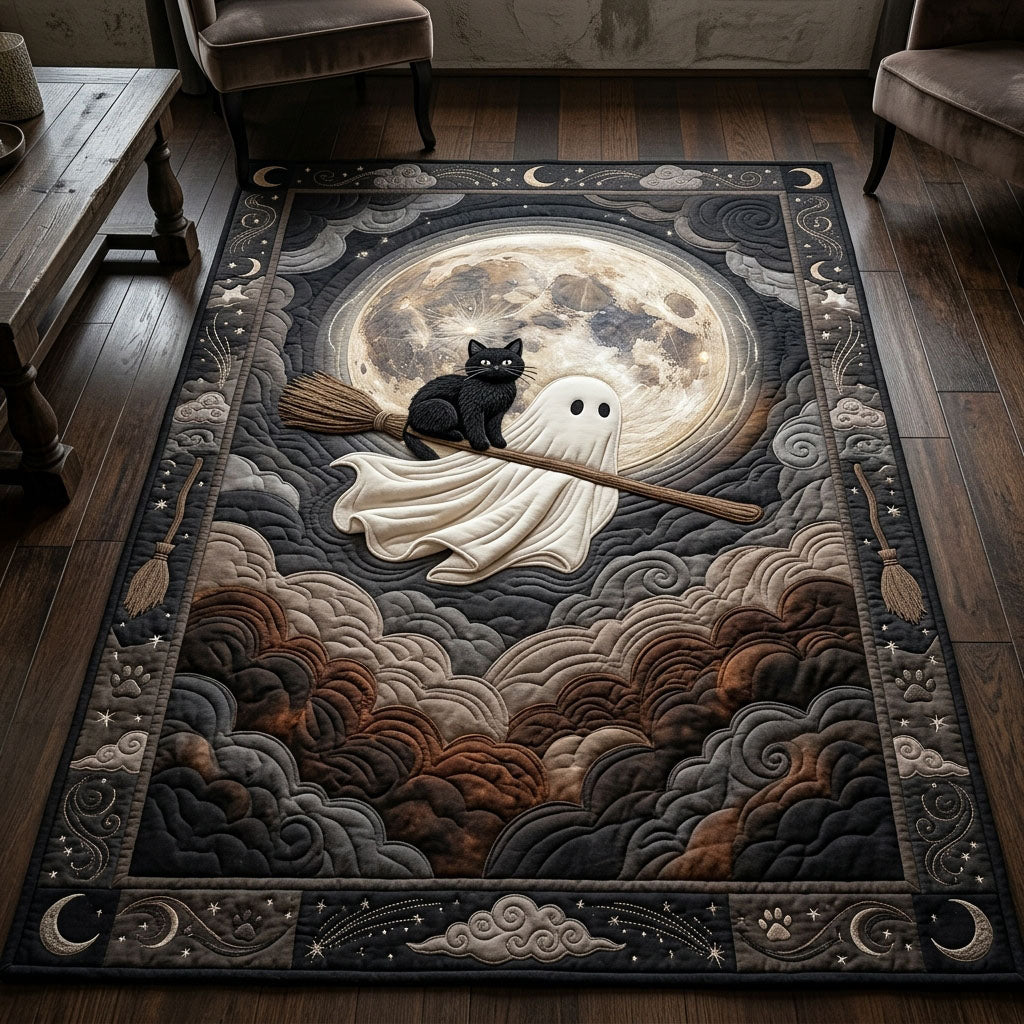 Ghost Cat Broomstick area rug in a living room