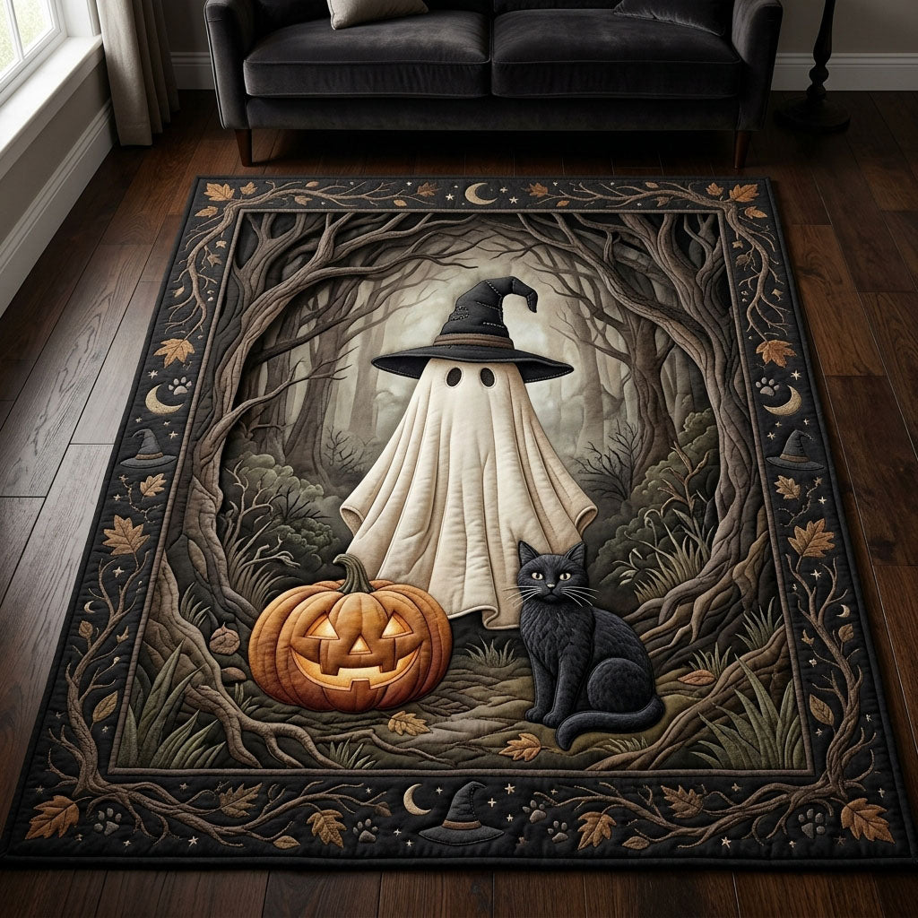 Ghost Cat In Dark Forest area rug in a living room