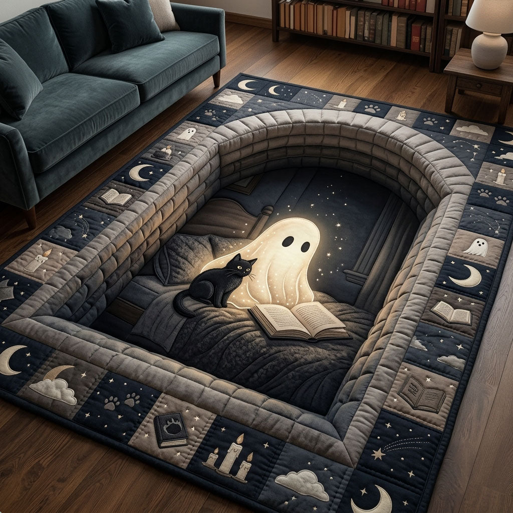 Ghost Cat Reading area rug in a living room