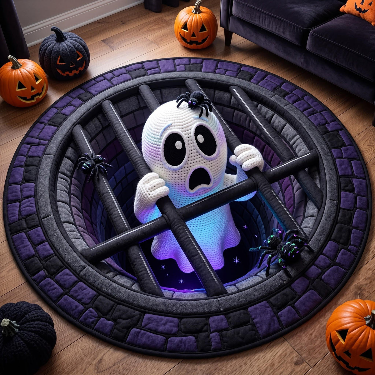Ghost Crypt Round Mat Rug - Seasonal Design | Festive Home Decor - washable non-slip printed rug