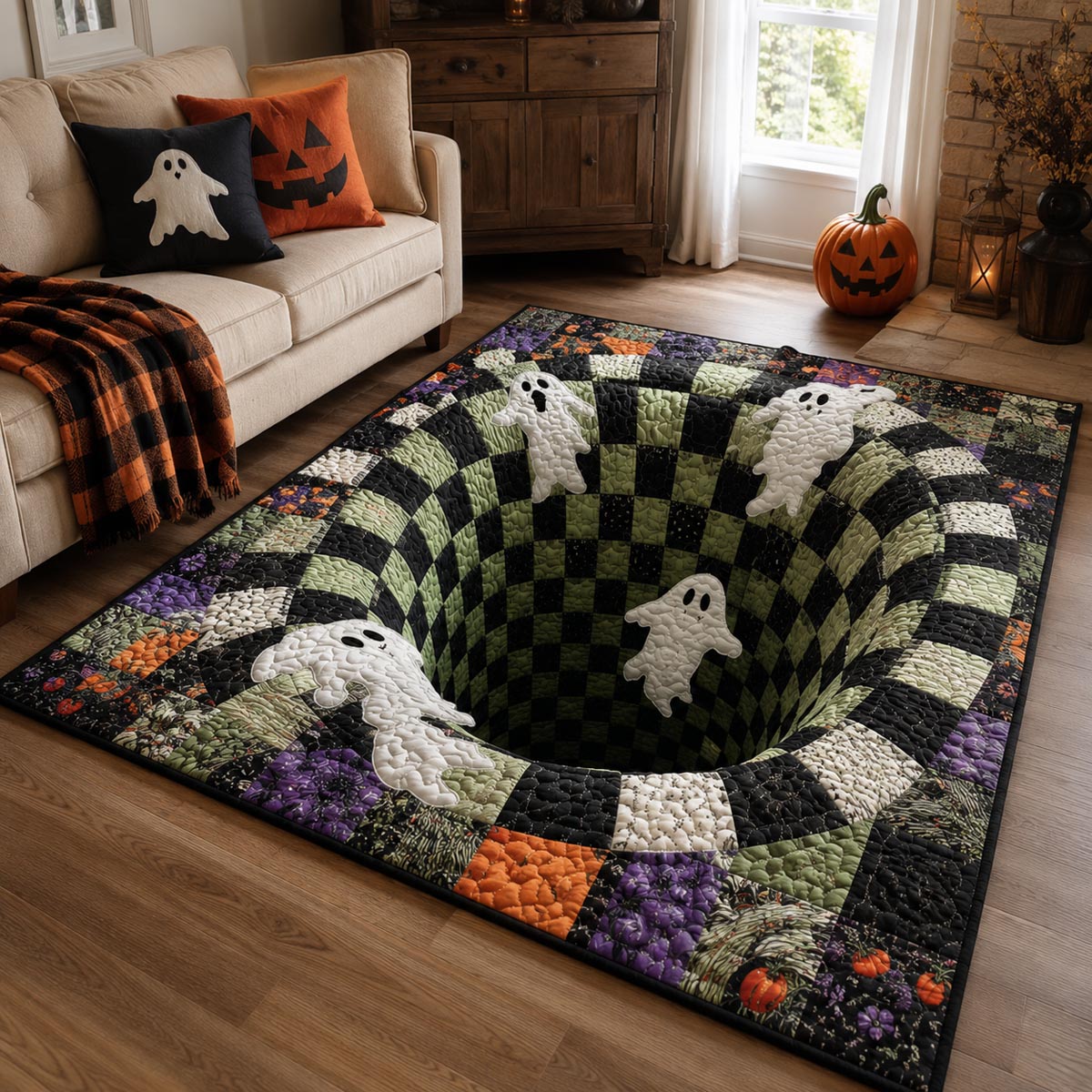 Ghost Portal area rug in a living room