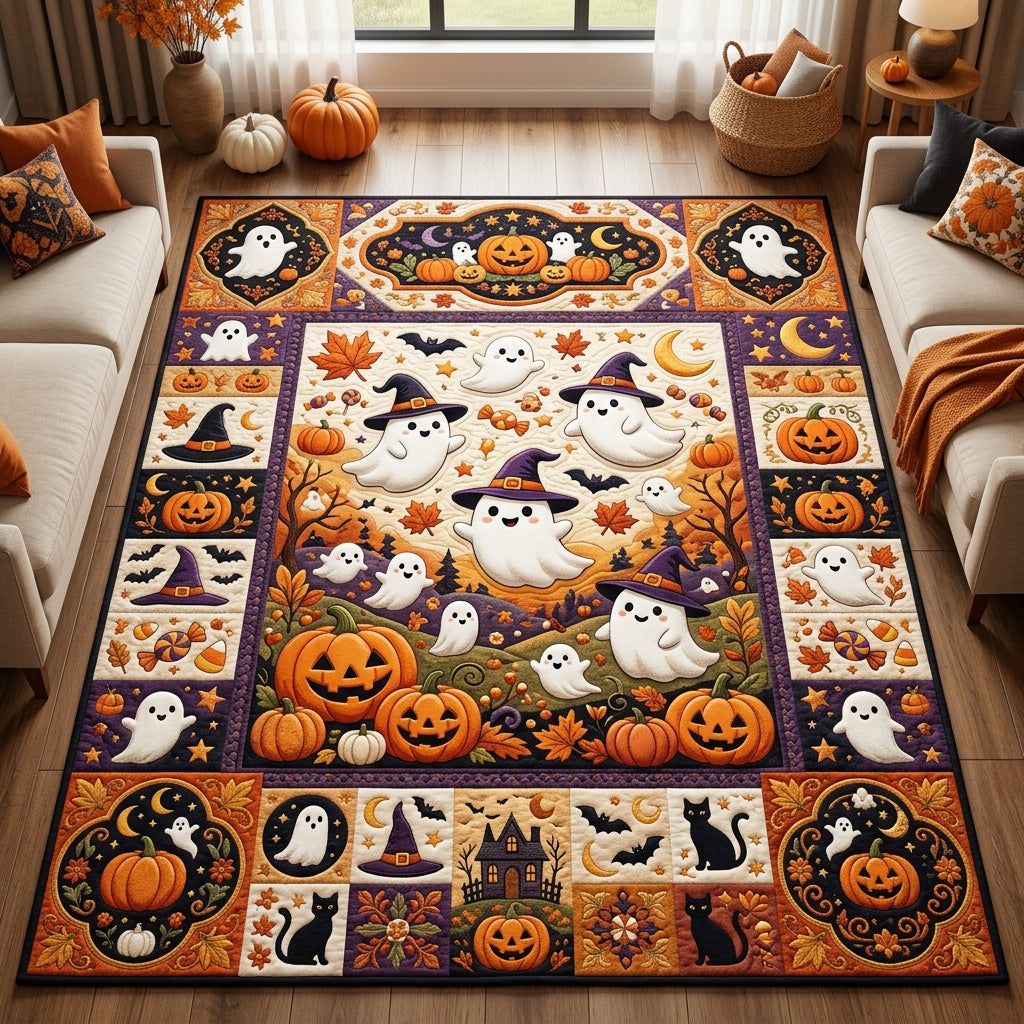 Ghost Pumpkin area rug in a living room