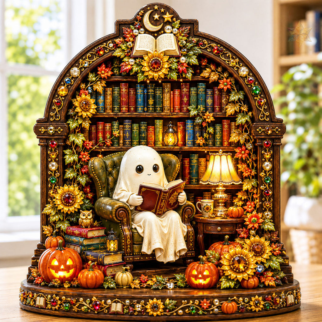 Ghost Reading Library wooden block, laser-cut 3-layer wood
