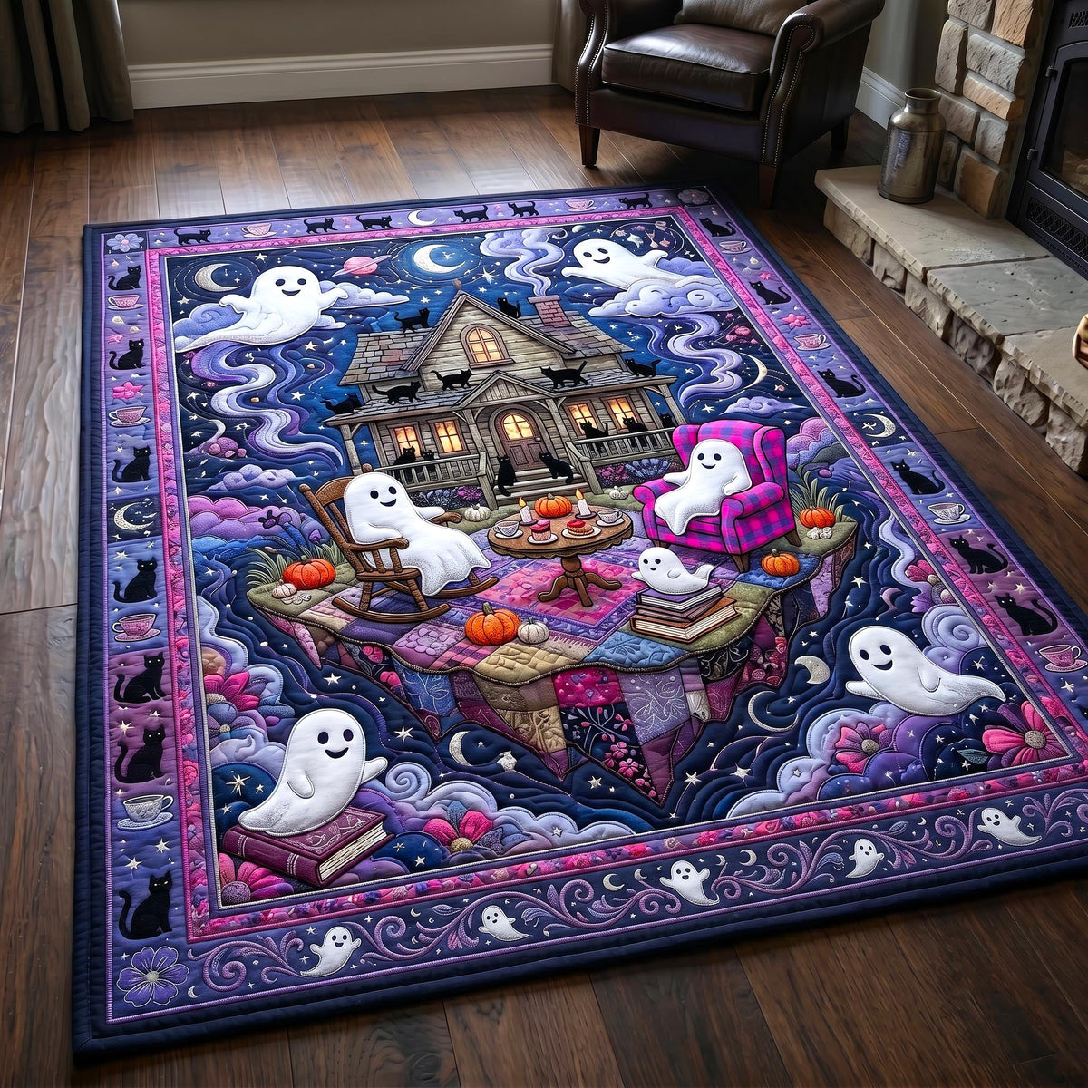 Ghost Retreat area rug in a living room