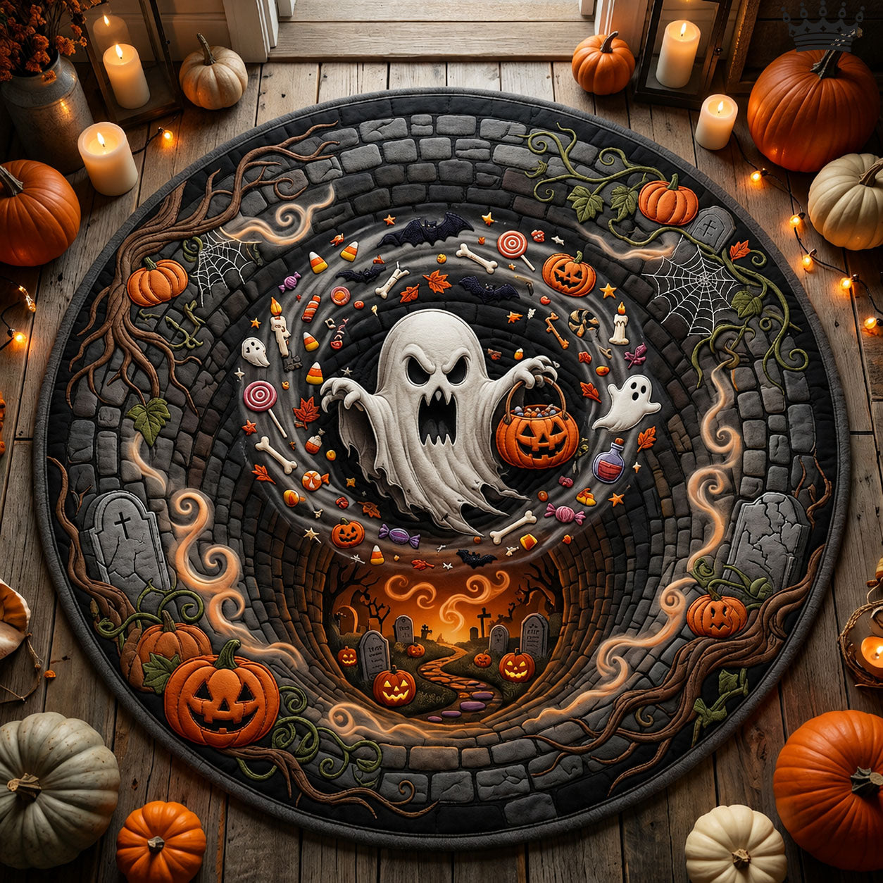 Ghost Trick Or Treat Round Mat Rug GFTOPND921