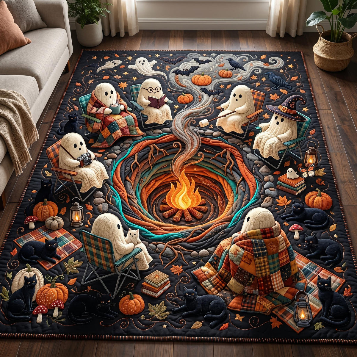 Ghost Vibes area rug in a living room