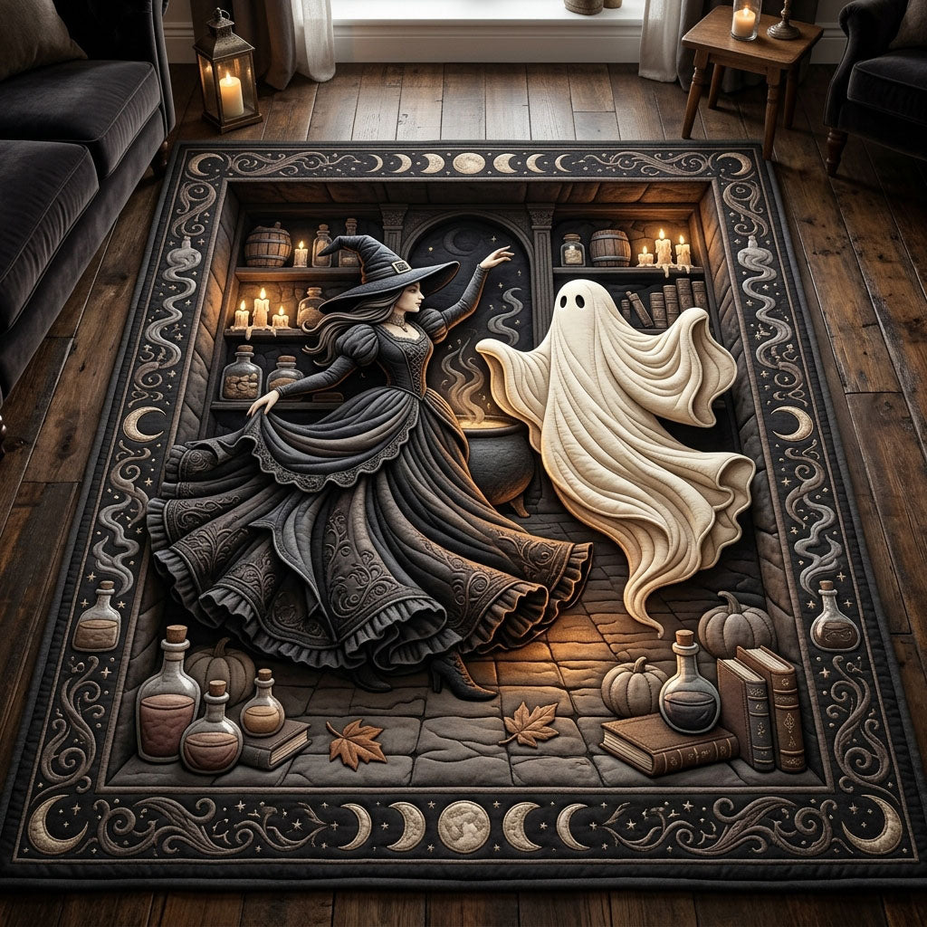 Ghost and Witch Dancing area rug in a living room