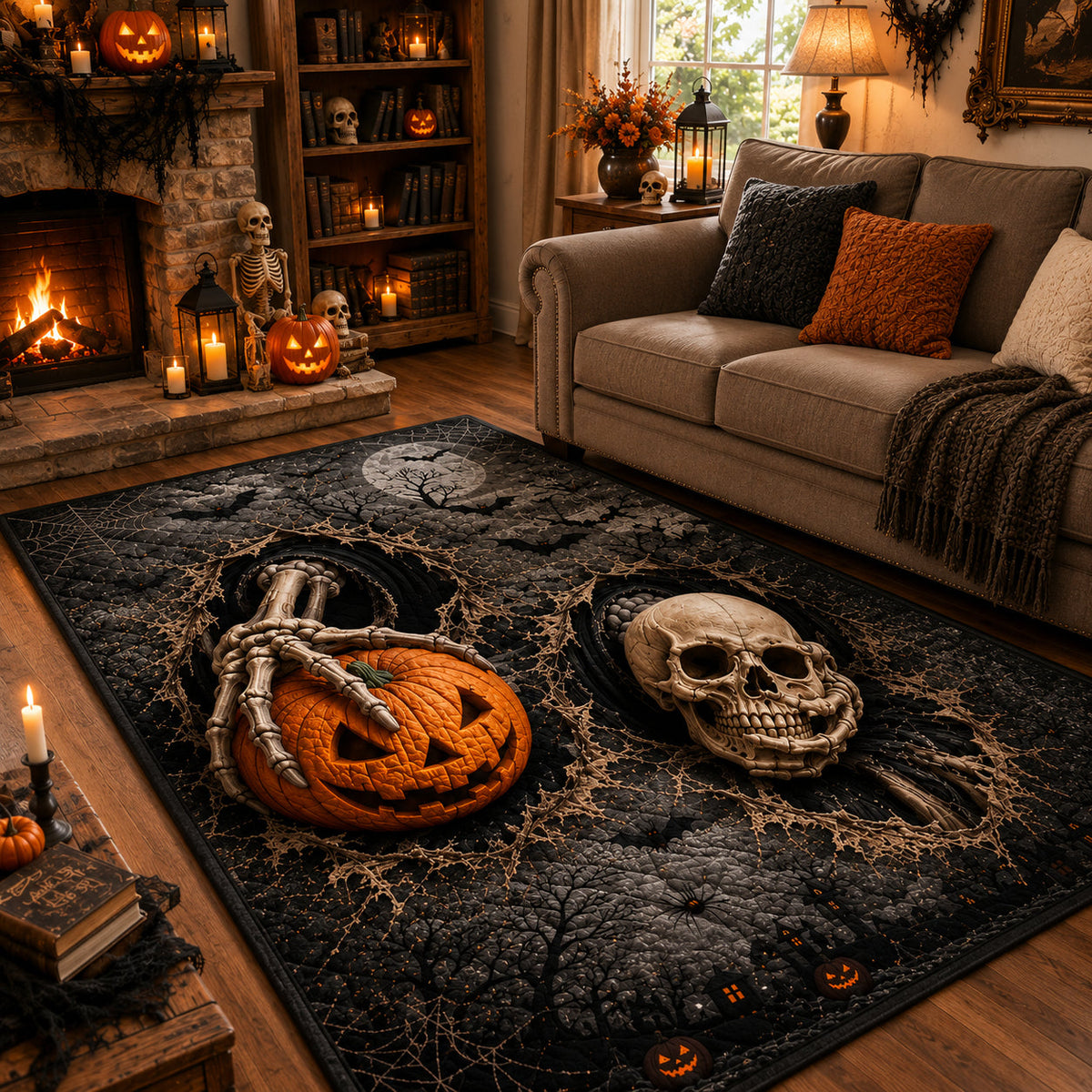 Ghostly Bones area rug in a living room