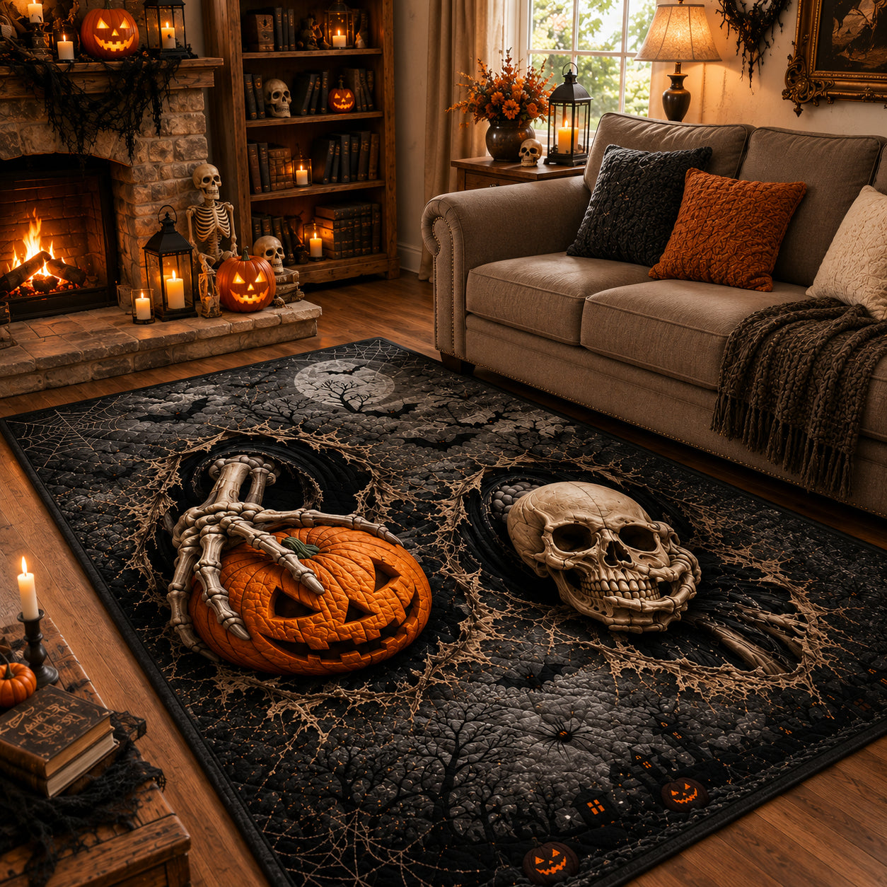 Ghostly Bones area rug in a living room