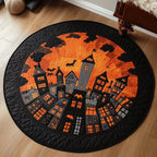 Ghostly Cityscape Halloween Round Mat Rug - washable non-slip printed rug