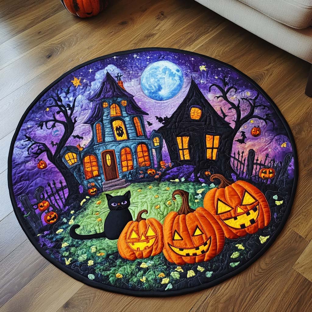 Ghostly Glow Halloween Round Mat Rug - washable non-slip printed rug