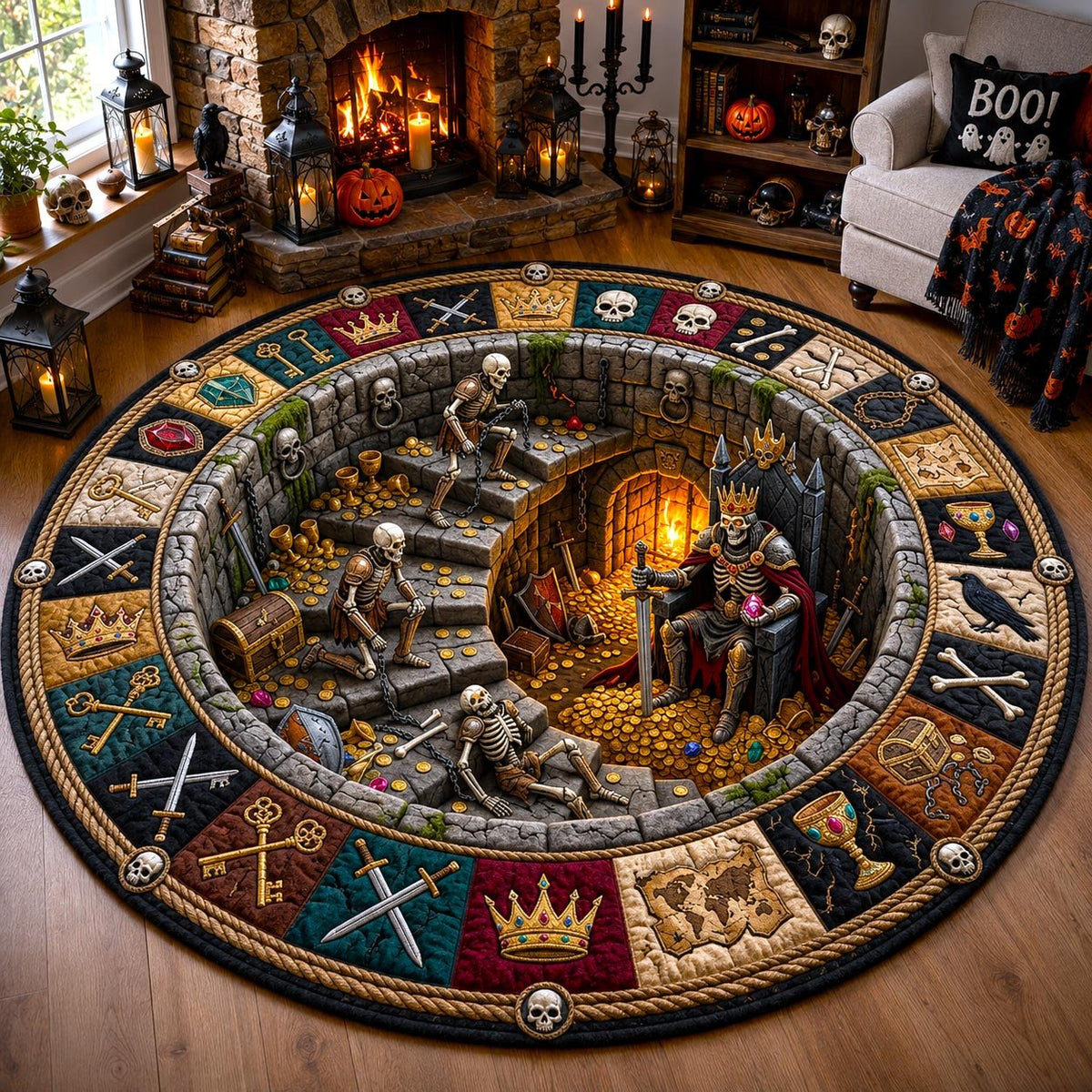 Ghostly Stairway Halloween Round Mat Rug - washable non-slip printed rug