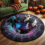 Ghostly Web Round Mat Rug - Seasonal Design | Festive Home Decor - washable non-slip printed rug