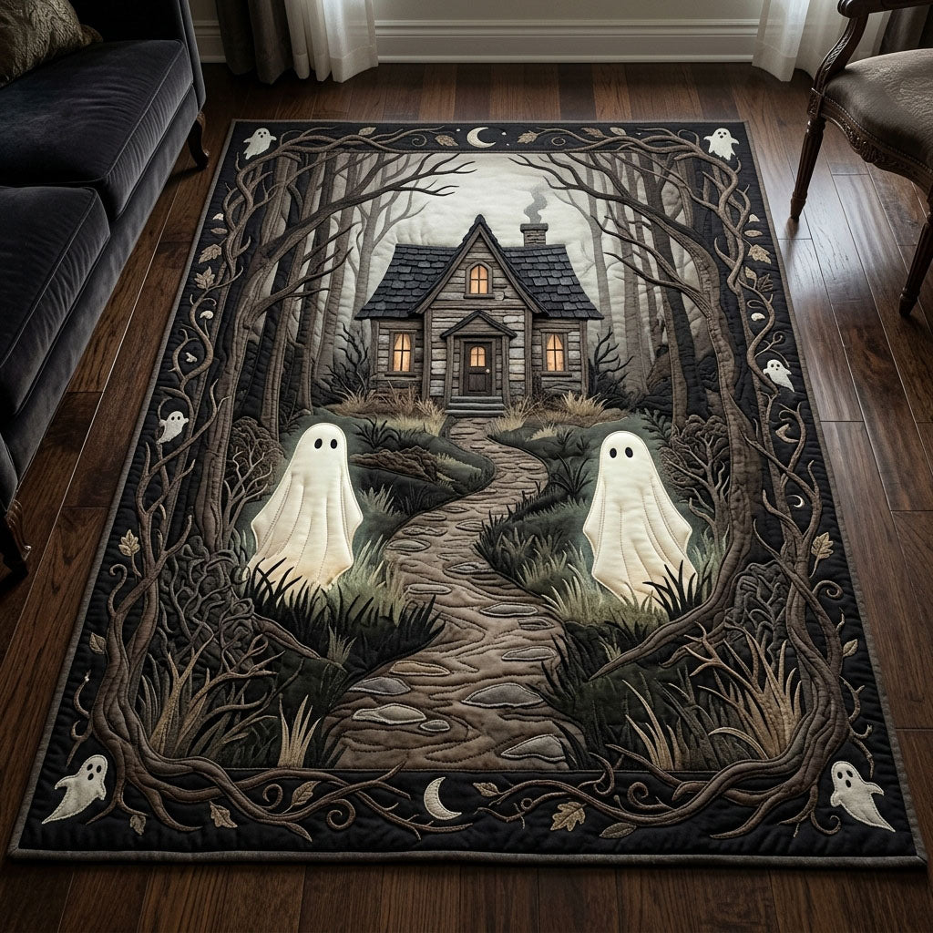Ghosts in Dark Forest area rug in a living room