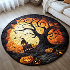 Ghoulish Halloween House Round Mat Rug - washable non-slip printed rug