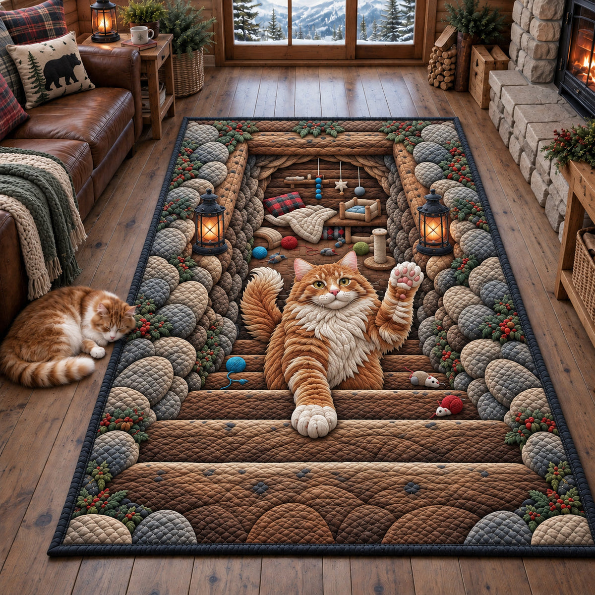 Giant Cat area rug in a living room