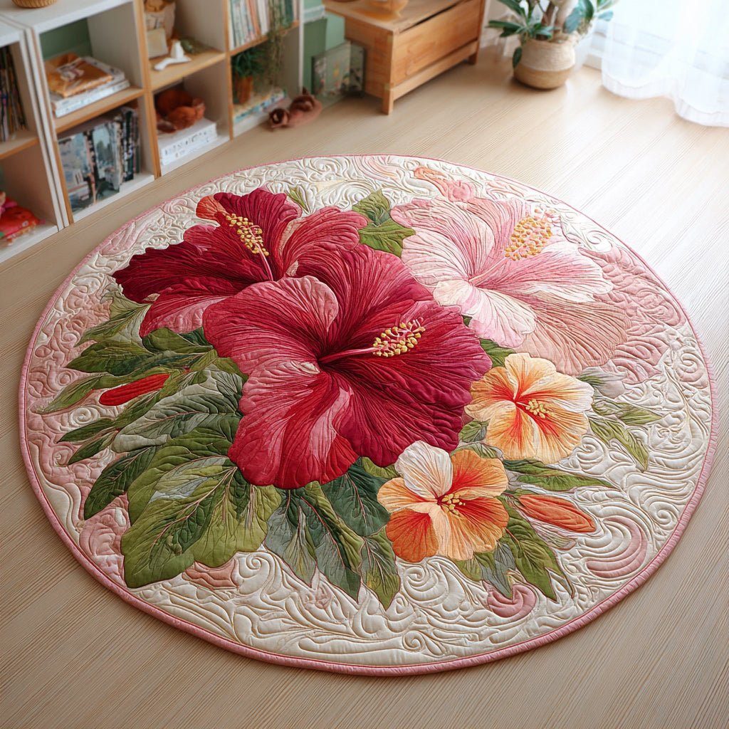 Giant Hibiscus Round Mat Rug - washable non-slip printed rug