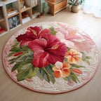 Giant Hibiscus Round Mat Rug - washable non-slip printed rug