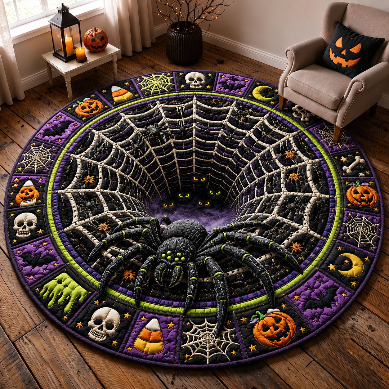 Giant Spider Web Halloween Round Mat Rug - Nature Design | Serene Home Decor